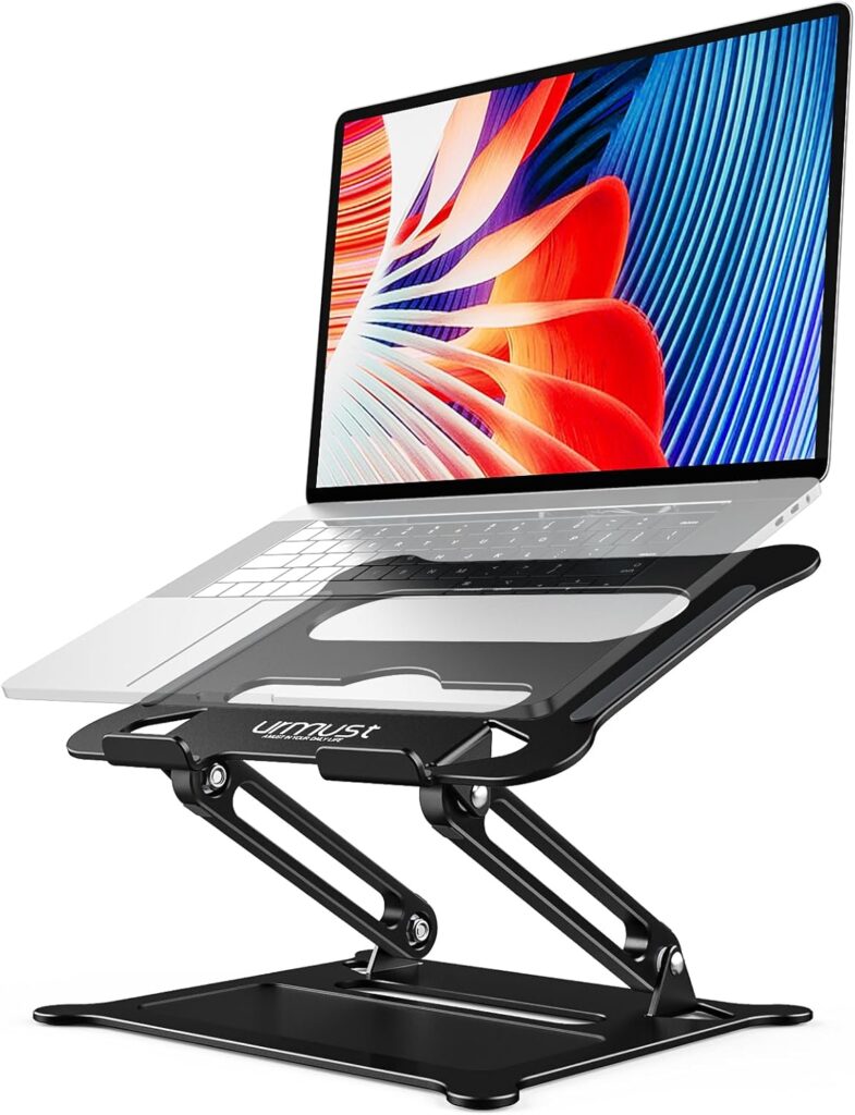 Urmust Laptop Notebook Stand Holder Adjustable Laptop Stand Portable Computer Riser Compatible with MacBook Air Pro HP Dell XPS Lenovo All Laptops 10-15.6″(Black)
