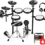 Donner DED-200 Electric Drum Sets with Quiet Mesh Drum Pads, 2 Cymbals w/Choke, 31 Kits and 450+ Sounds, Throne, Headphones, Sticks, USB MIDI, Melodics Lessons (5 Pads, 3 Cymbals)