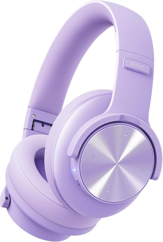 Picun B8 Headphones Wireless Bluetooth, 120H Bluetooth Headphone Over Ear with 3EQ Music Modes, Hands-Free Calls, Deep Bass Headphones for Travel Home Office Cellphone PC (Purple)
