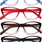 Cat Eye Reading Glasses for Women Blue Light Blocking,Readers for Women 1.5 with Comfort Spring Hinges,Fashion Designer Ladies Eyeglasses(4 pack)