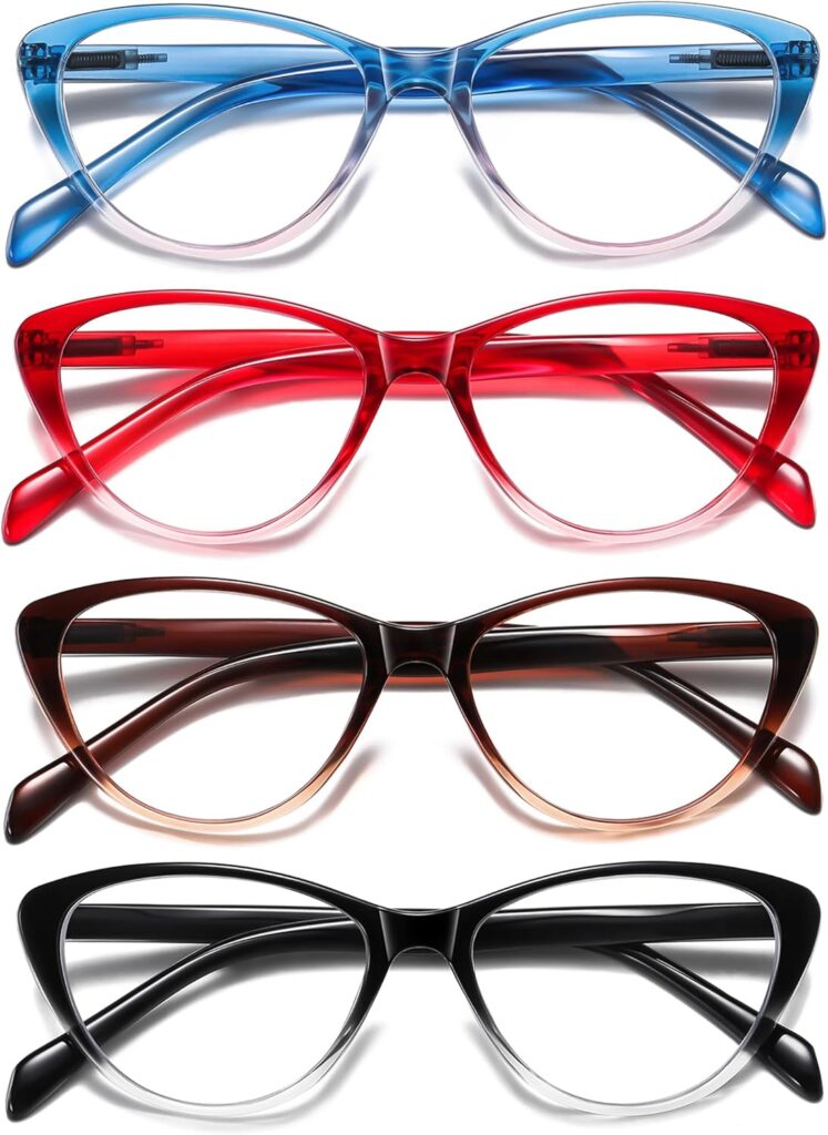 Cat Eye Reading Glasses for Women Blue Light Blocking,Readers for Women 1.5 with Comfort Spring Hinges,Fashion Designer Ladies Eyeglasses(4 pack)