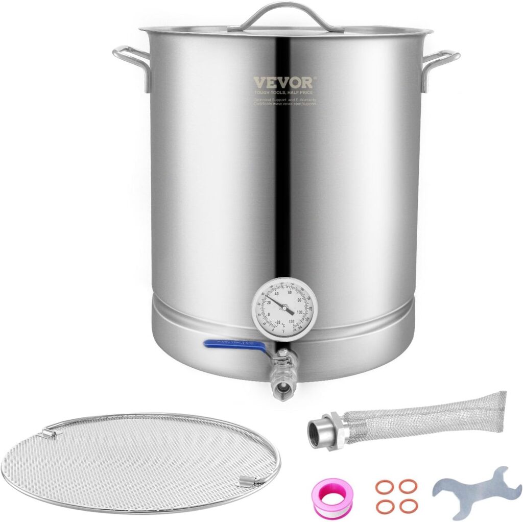 VEVOR Brew Kettle 16 Gal, Brewing Pot Stainless Steel, Brew Kettle Pot for Beer Brewing with Filter&Filter Tray, Tri Ply Bottom for Beer