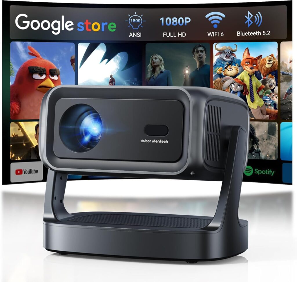 4K Projector with WiFi and Bluetooth, 1800 ANSI Outdoor Movie Projector with Built-in 10,000+ Apps, Native 1080P Portable Smart Home Proyector, Voice Control & Auto Focus/Keystone, Dual Speaker