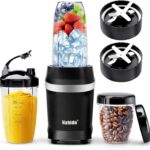 Nahida Blender for Smoothies, 1200W Smoothie Blender for Ices Crushing, Blenders with (2) 6-Fin Blades, Personal Blenders for Kitchen with 23oz, 32oz, 37oz Easy Go Cups for Juices, Black