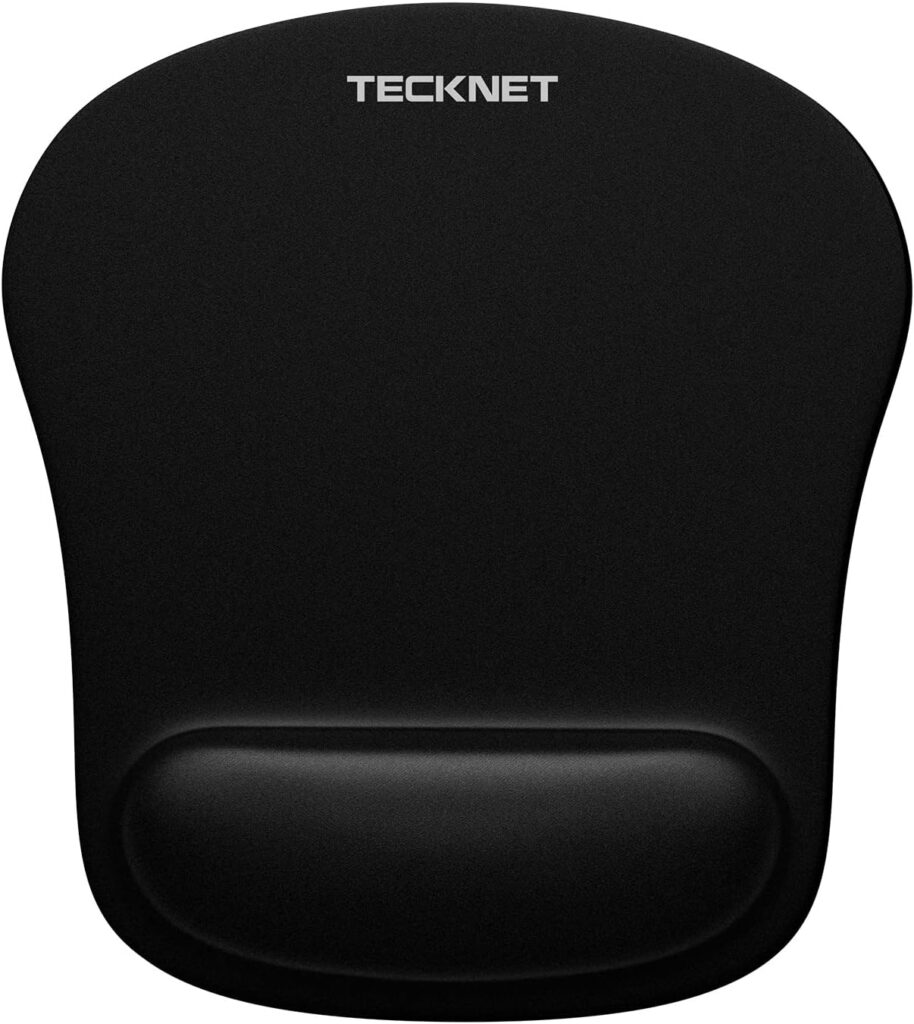 TECKNET Mouse Pad with Wrist Support, Ergonomic Gaming Mouse Pad Pain Relief, Portable Comfortable Mousepad for Computer, Laptop, Office, Home and Travel, Non-Slip Base, Waterproof Surface, Black