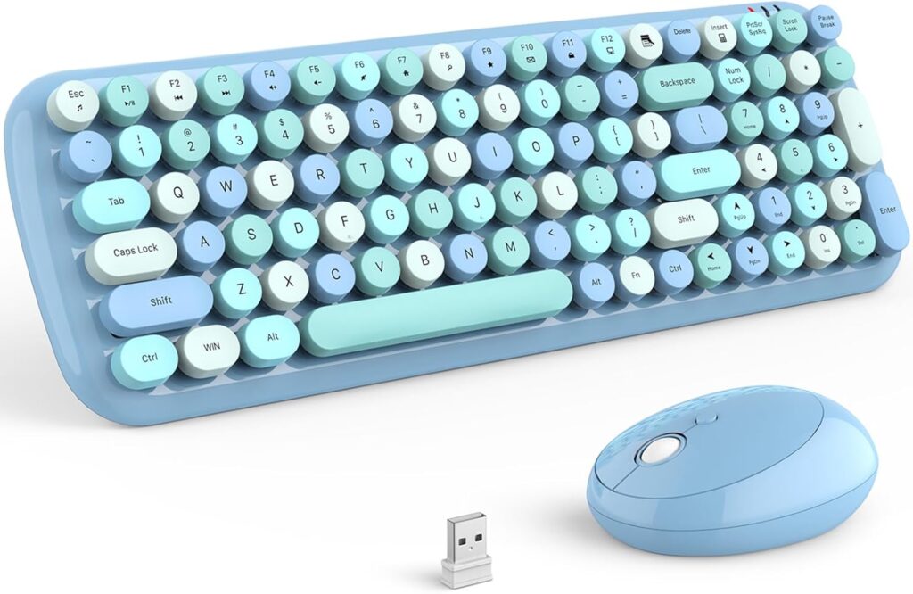 MOFii Wireless Keyboard and Mouse Combo, 2.4Ghz Colorful Keyboard with Multi-Media Function Keys and Number Pad Compared for PC Computer Windows (Blue Mixed)