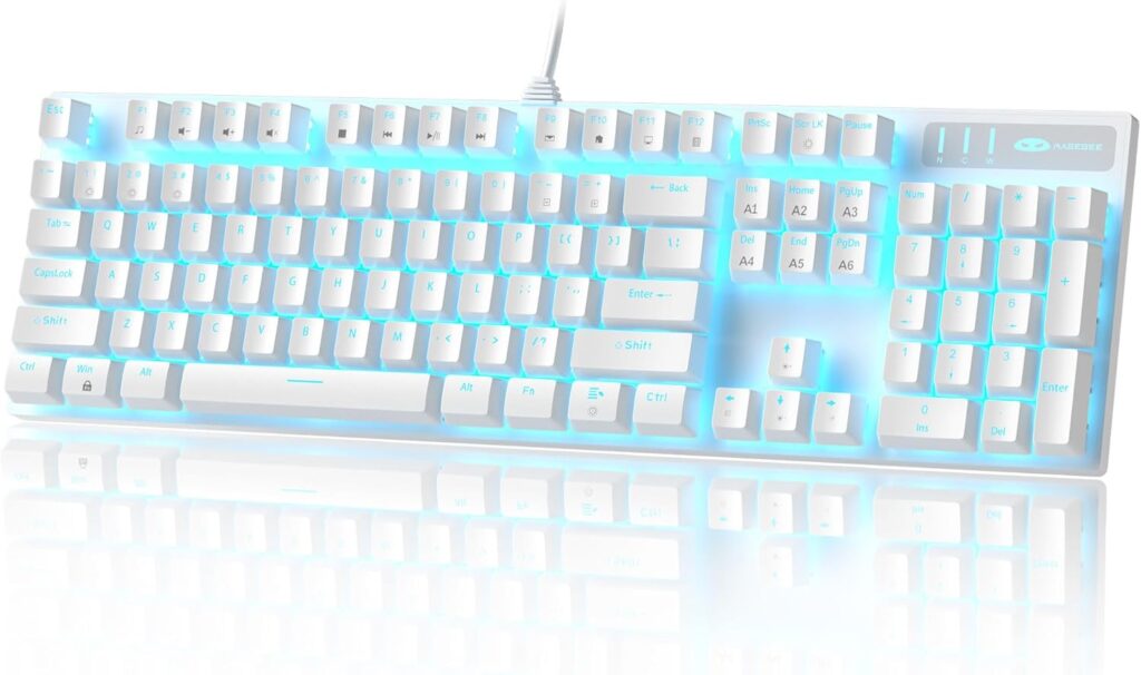 MageGee Mechanical Gaming Keyboard, Wired USB Adjustable Backlight Keyboard, New Mechanical Storm 100% Anti-ghosting Keyboard with Blue Switches for Windows PC/MAC Games (White)