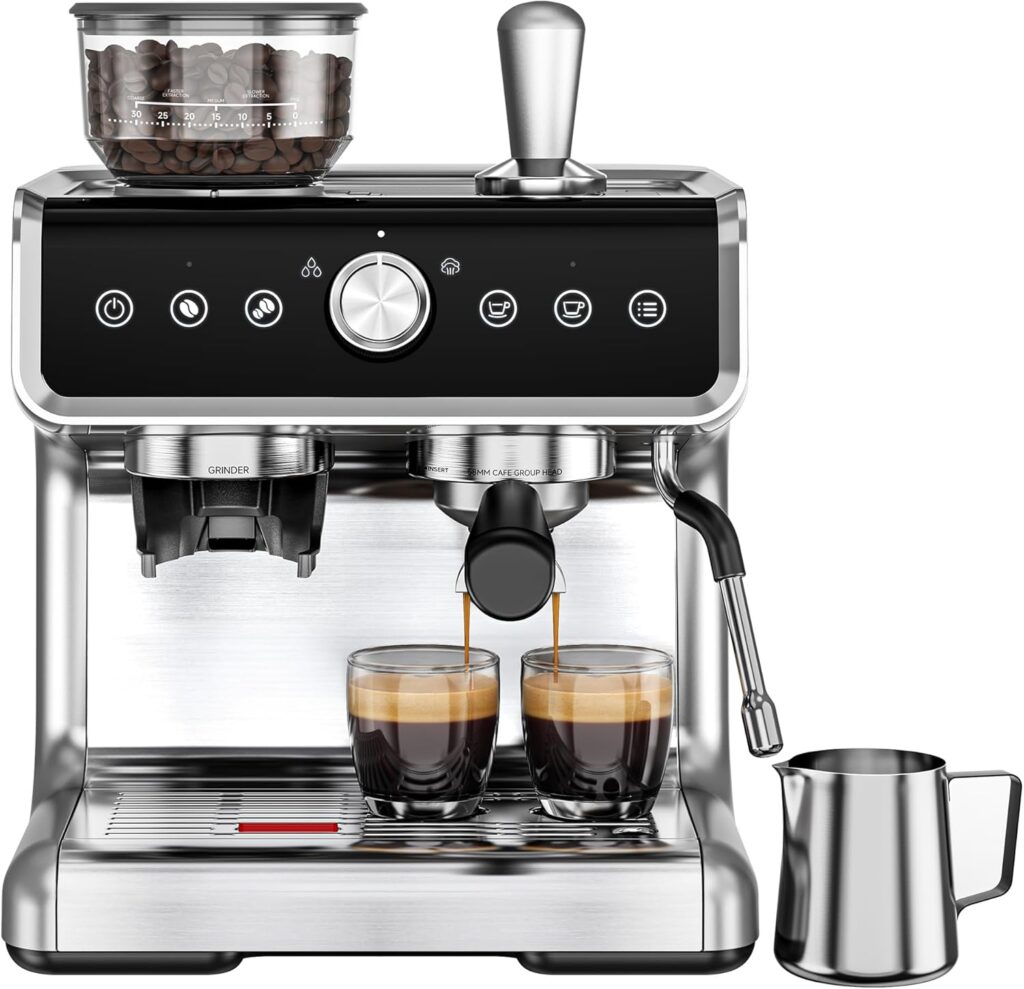 EUHOMY Espresso Machine with Grinder, 20 Bar Coffee Maker with Milk Frother Steam Wand, Professional Espresso Coffee Machines with Removable Water Tank, Latte & Cappuccino Machine for Home Barista