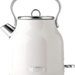 Haden Heritage 1.7 Liter Stainless Steel Electric Kettle, Hot Water Kettle with 360-Degree Base and Auto Shutoff, Ivory & Chrome