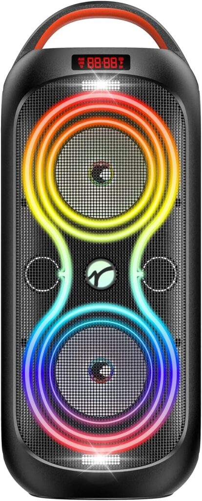 Party Bluetooth Speaker Up to 40W Sound Peak, Dynamic LED Lights, 8 Vibrant Colors & 5 Light Modes, Micro SD Slot, AUX, USB & Microphone Input, 6-Hours Playtime, Ideal for Events & Parties