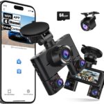 360° Dash Cam Front and Rear Inside, 4 Channel Dash Camera for Cars FHD 1080Px4, Built-in Wi-Fi, 3.16” IPS Screen, WDR Night Vision, Voice Control, Included 64GB Card, 24H Parking Mode