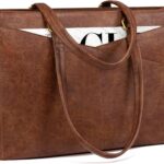 LOVEVOOK Laptop Bag for Women,15.6 Inch Laptop Tote Bag for Women,Vintage Leather Work Tote Bags Computer Business Teacher Bag,Waterproof Office Briefcase