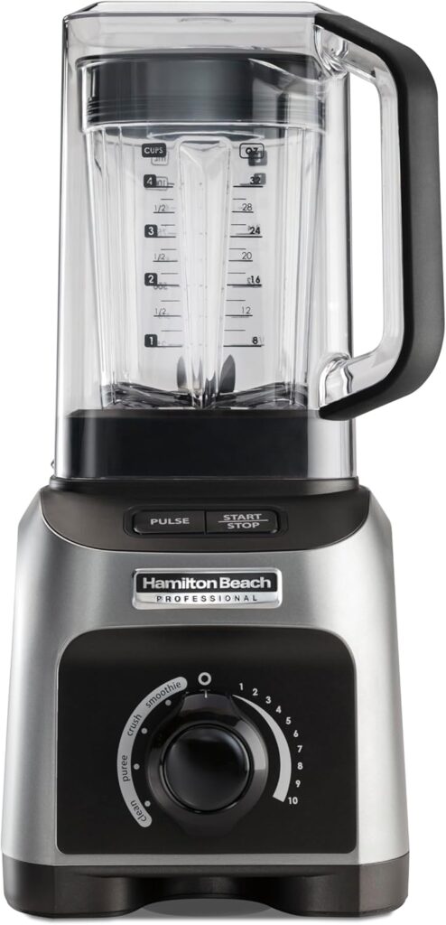 Hamilton Beach Professional Quiet Shield Blender, 1500 Watts Peak Power, 32oz BPA Free Jar, 4 Programs & Variable Speed Dial for Smoothies, Ice Crush, Puree, Silver (58870)