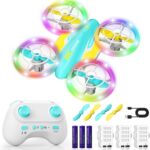 LED RC Drone for Kids 6+, Christmas Birthday Gift for Boys & Girls with Remote Batteries, 360° Flips, 3 Speed Modes, 45 Min Flight Indoor and Outdoor Flying Toy – Blue Yellow