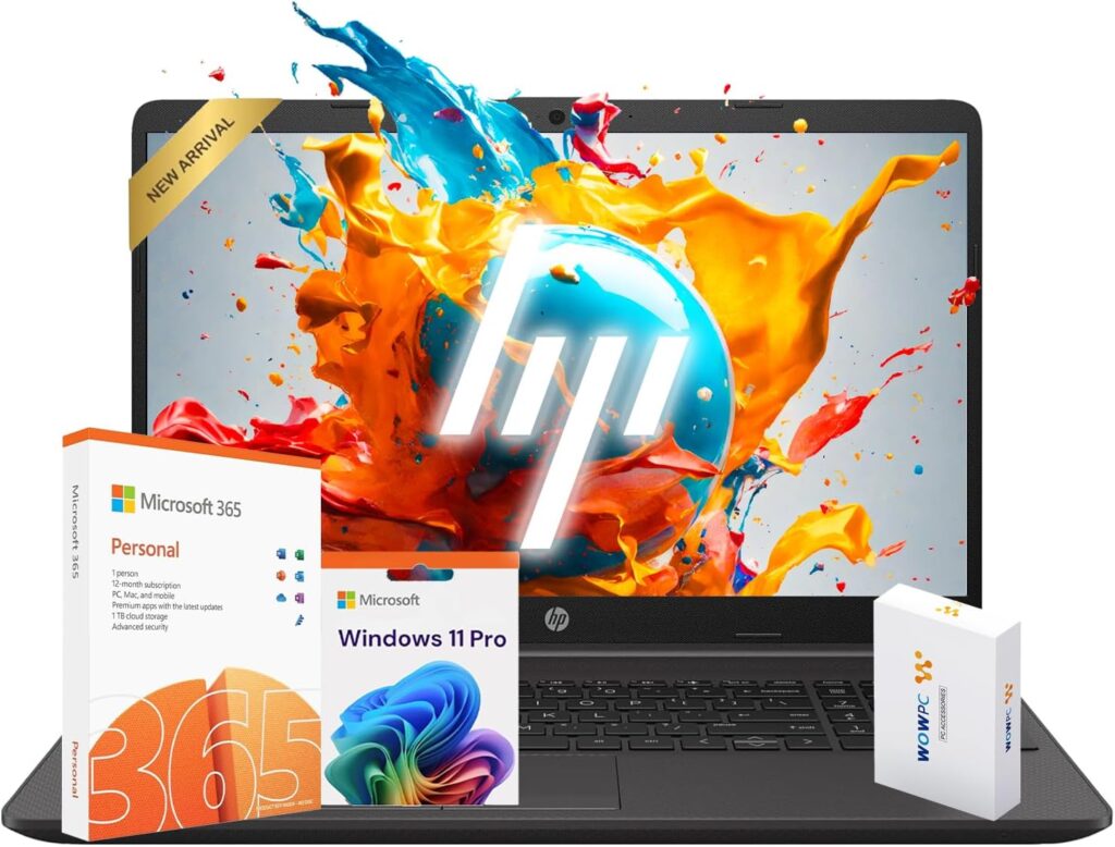HP 15 Laptop for Home or Work, Windows 11 Pro with Microsoft Office, 15.6″ FHD LED Display, 8GB RAM, 512GB SSD, Intel Powerful Processor, Copilot AI-Ready, Ethernet Port, SD Card Reader, WOWPC USB