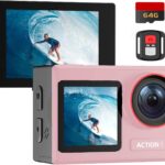 ODDV 4K 30MP Waterproof Action Camera with 60FPS & Dual Screens, 132FT Underwater Camera with 64GB Card, EIS Stabilization, 5X Zoom, WiFi Remote Control Action Camera Ideal for Sports (Rose Pink)
