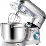 Aucma Stand Mixer,6.5-QT 660W 6-Speed Tilt-Head Food Mixer, Kitchen Electric Mixer with Dough Hook, Wire Whip & Beater (6.5QT, Silver)