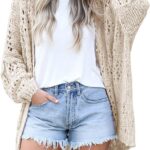 Ermonn Womens Crochet Cardigan Sweater Kimonos Boho Solid Color Oversized Fall Open Front Outwear