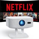 [Netflix-Licensed/1500ANSI] Smart Outdoor Projector: NICPOW 4K Projector with Wifi and Bluetooth, Built-in Apps, Auto Focus & Keystone, Portable Proyector for Home & Outdoor Use, White