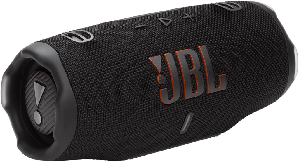 JBL Charge 6 – Portable Waterproof & Drop-Proof Bluetooth Speaker, Bold Pro Sound with AI Sound Boost, 28Hrs of Playtime, Built-in powerbank & Comes with a Sturdy/Removable Carrying Strap (Black)