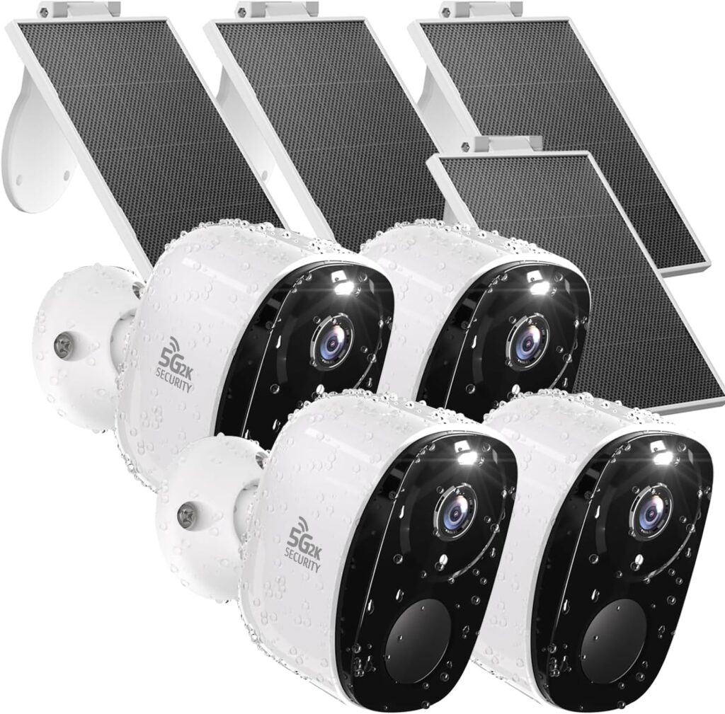Rraycom 4pc Solar Security Cameras Wireless Outdoor, 2K Battery Powered Cameras with Solar Panels, 2.4/5G WiFi Camera for Home Security, Color Night Vision, AI Detection, 2 Way Talk, IP65, SD/Cloud
