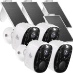 Rraycom 4pc Solar Security Cameras Wireless Outdoor, 2K Battery Powered Cameras with Solar Panels, 2.4/5G WiFi Camera for Home Security, Color Night Vision, AI Detection, 2 Way Talk, IP65, SD/Cloud