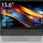 15.6″ Laptop Computer Notebook, 4-Core N95 Processor, FHD Display, Backlit Keyboard, Fingerprint, Webcam, Bluetooth, WiFi, Win 11 Pro, 10TB Upgradeable, T152A, 16GB RAM, 1TB NVMe SSD, Silver