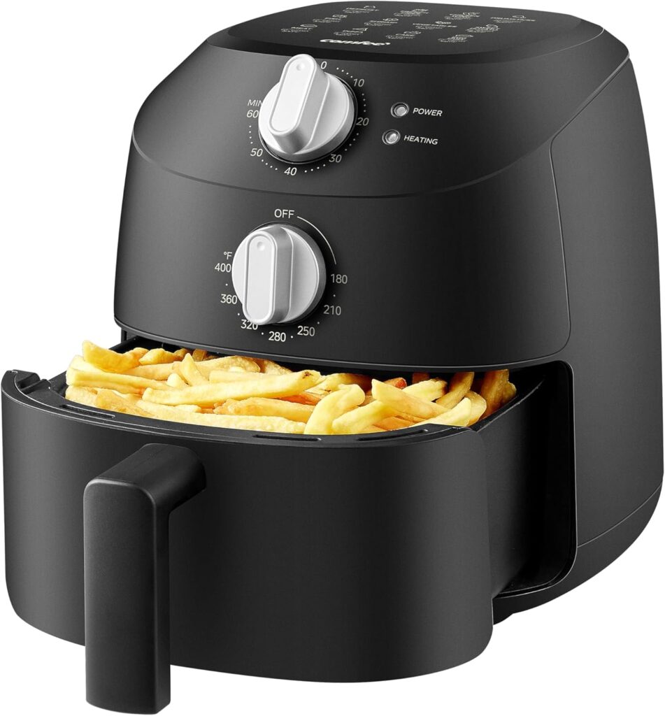 COMFEE’ Compact 2.1 Quart Air Fryer with 12 Menu Options, Adjustable Timer & Temperature Control 180-400 degrees F, Dishwasher-Safe Nonstick Fry Basket
