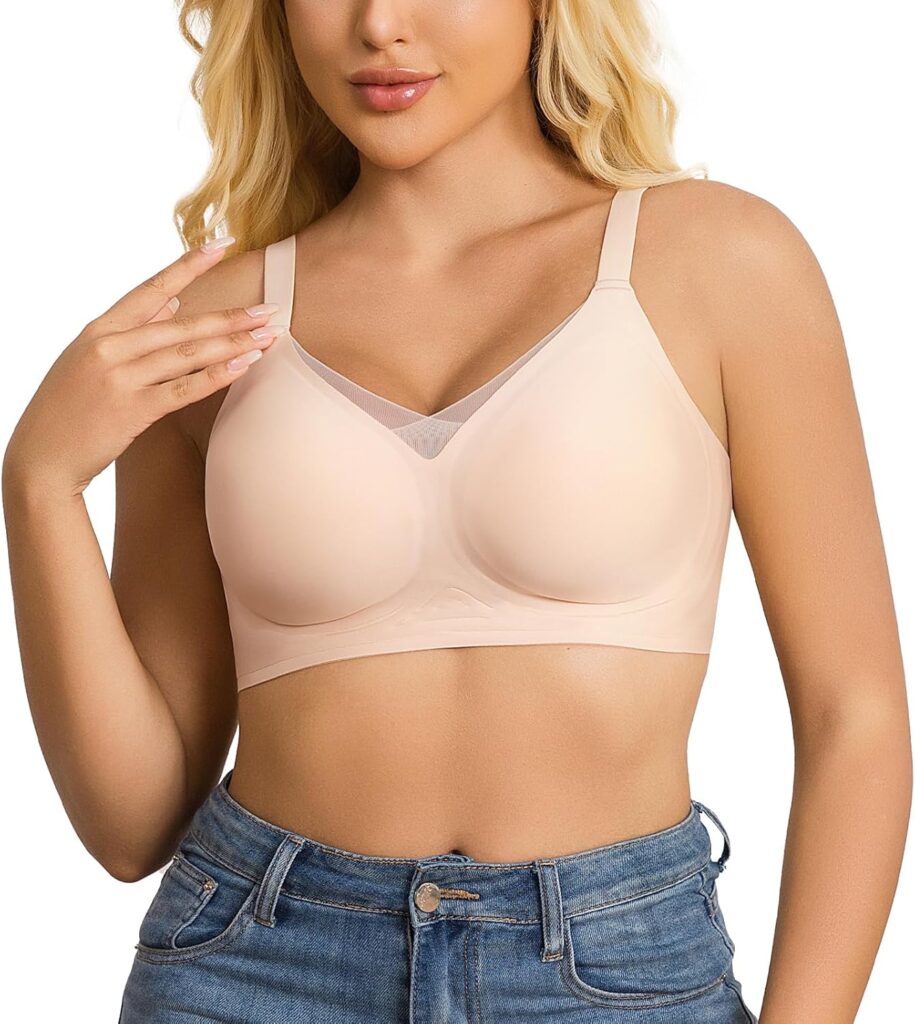 Seamless Bras for Women – No Underwire Lift & Shape V-Mesh, Everyday Comfort Wireless T-Shirt Bra with Full Coverage Support