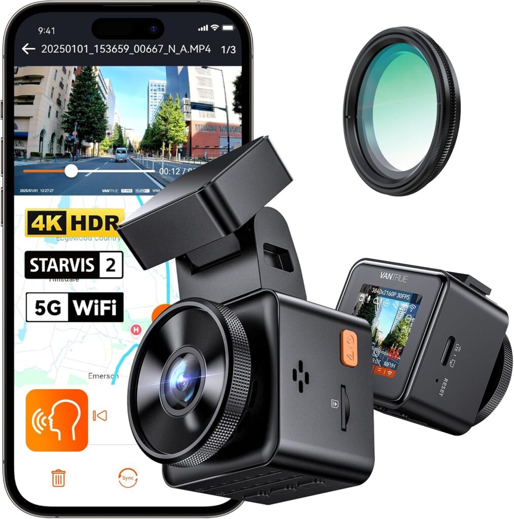 Vantrue E1 Pro 4K Mini Dash Cam Front, STARVIS 2 PlatePix HDR Night Vision Car Camera, Built-in 5G WiFi GPS, 1.54” IPS Screen, Voice Control, 24/7 Buffered Parking Mode, Support 1TB Max