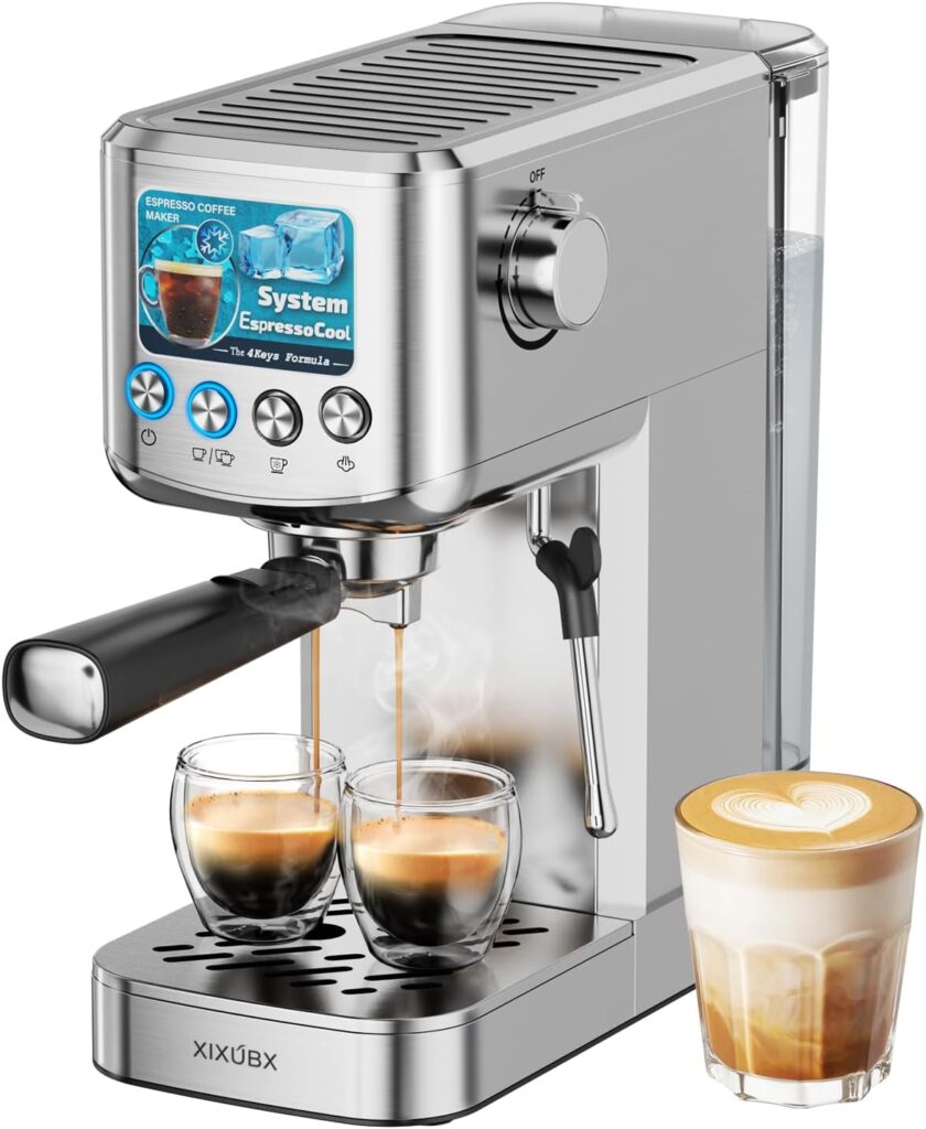 Espresso Machine 20 Bar with Milk Frother, Stainless Steel Coffee Maker with 42 oz Removable Water Tank for Cappuccino, Latte&Cold Brew, Home&Office, Silver