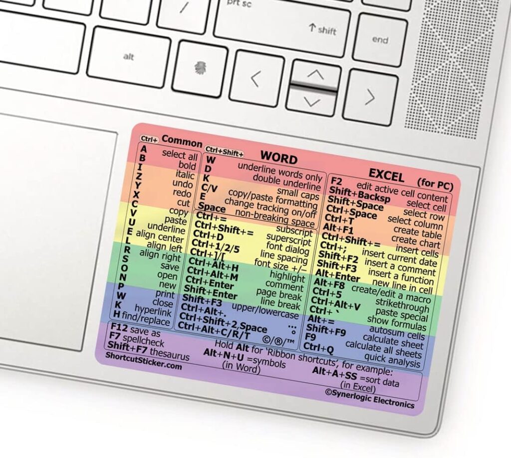 Synerlogic Word/Excel Windows Shortcut Sticker | Reference Guide Keyboard Shortcuts | Work from Home Essentials | Excel Shortcuts Cheat Sheet Laminated Vinyl (Rainbow/Small)