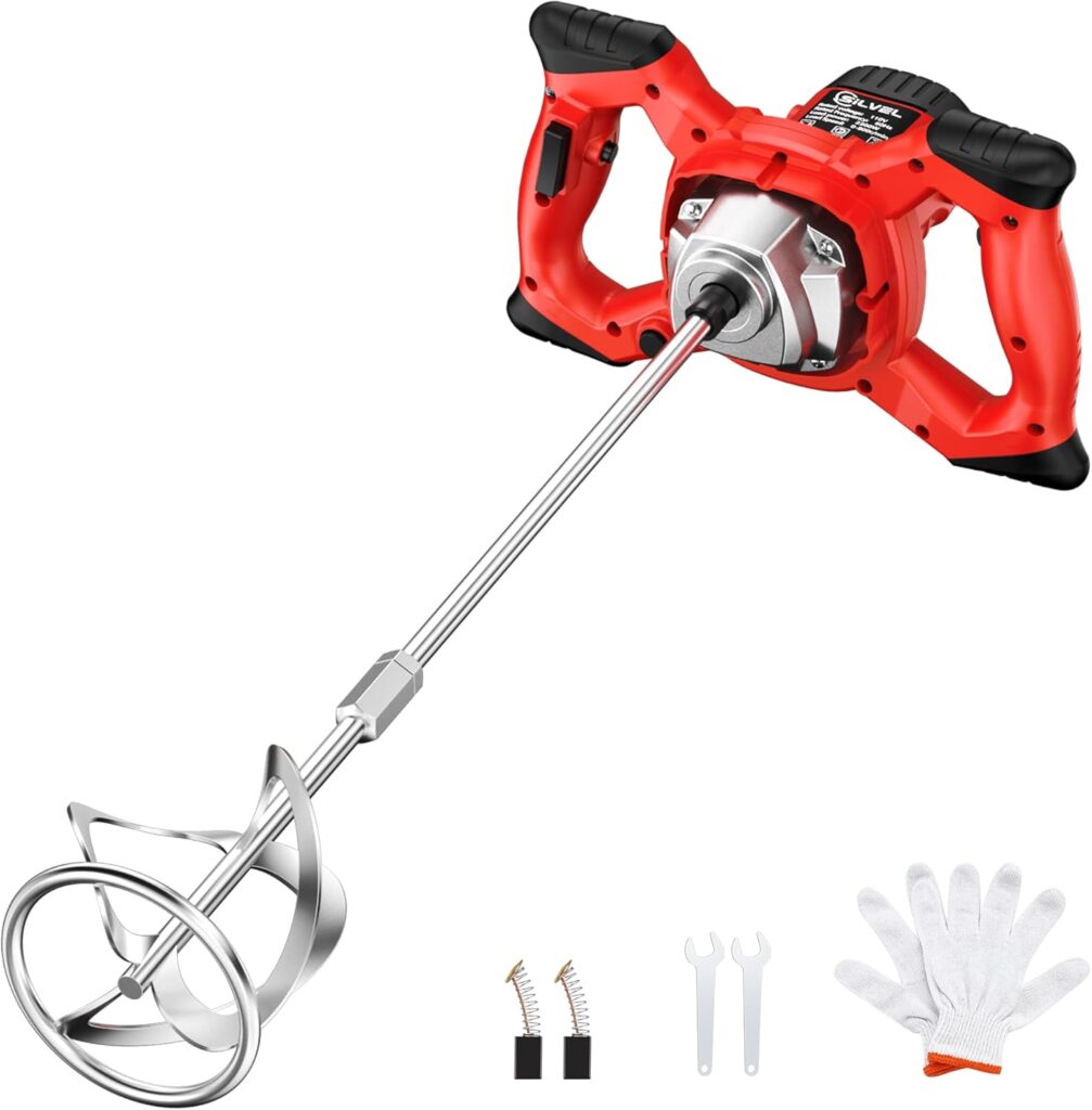 SILVEL Cement Mixer, Max 2400W Electric Concrete Mixer with 6 Adjustable Speeds, Portable Mortar Mixer, 110V Handheld Mud Mixer for Mixing Mortar, Paint, Slurry, Gypsum, Sheetrock, Feeding