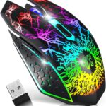 VEGCOO Wireless Gaming Mouse, Rechargeable Gaming Mouse, Silent Optical Mice with 2.4G USB Receiver, 3 Level DPI, 6 Buttons, 7 Colors LED Lights for PC/Mac Gamer, Laptop and Desktop