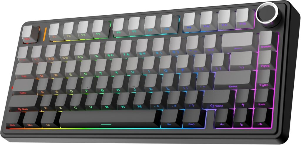 EPOMAKER x Aula F75 Gasket Mechanical Keyboard, 75% Wireless Hot Swappable Gaming Keyboard with Five-Layer Padding&Knob, Bluetooth/2.4GHz/USB-C, RGB (Black Gradient, LEOBOG Reaper Switch)