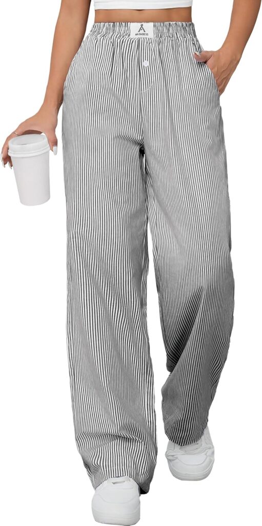 ANRABESS Womens Striped Gingham Pants 2025 Pajama Lounge Boxer Pants Cute Comfy PJ Bottoms with Pockets Fall Y2K Outfits