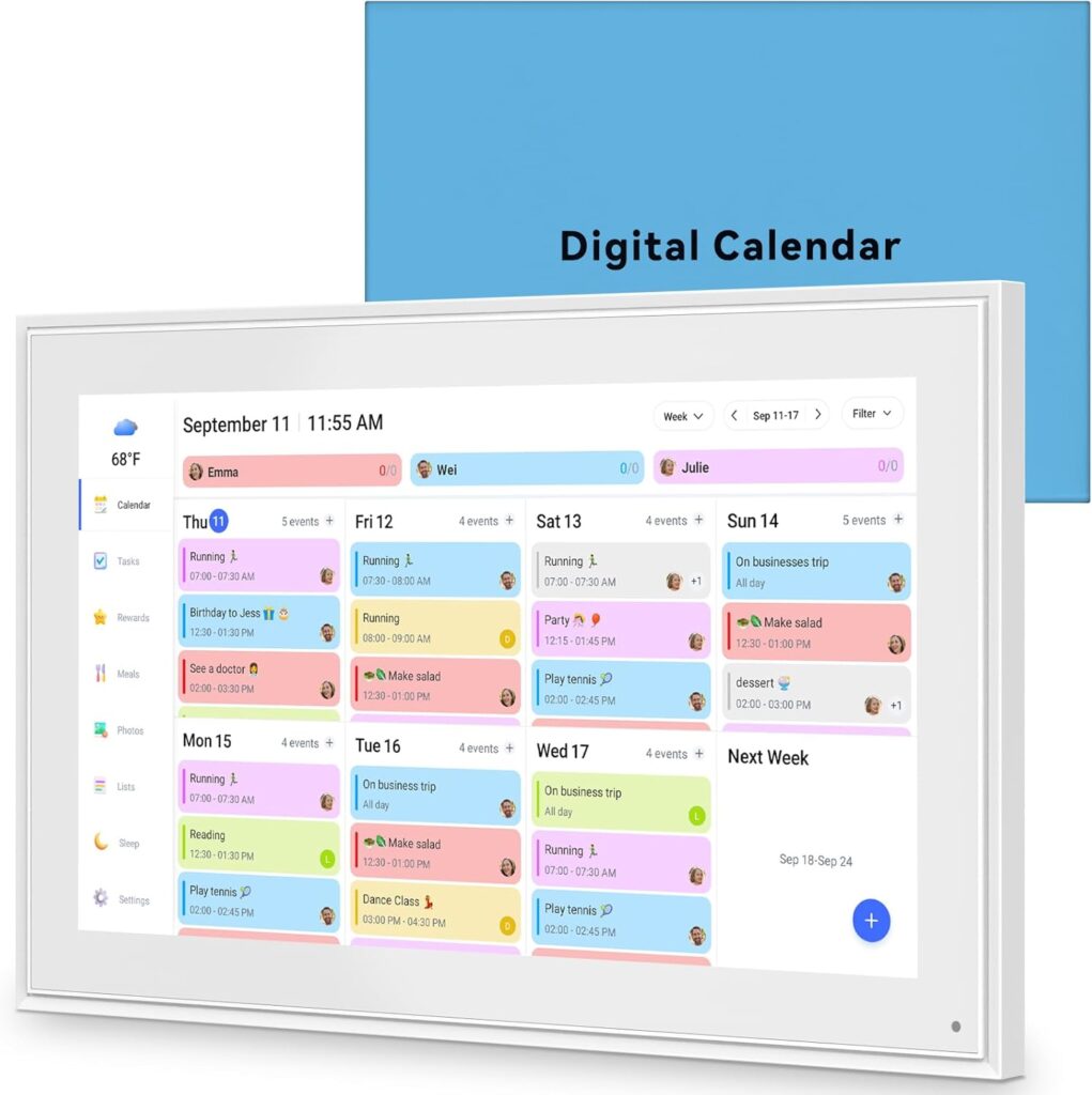 15.6 Inch Digital Calendar Wall Touchscreen&Chore Chart, 32GB Electronic Calendar+ Smart Family Planner, 1920*1080 HD Interactive Display For Your 2025 Daily Schedules, Wall and Desk Mountable