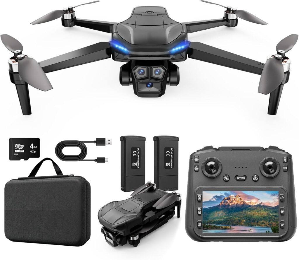 4K GPS Drone with Camera for Adults with 4.5” HD Screen Controller, Brushless Motor, Includes SD Card, 60-Min Flight Time, Auto Return, Follow Me, Under 249g, Beginner-Friendly, Great Gift