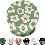 Green Mouse Pad Wrist Support,Ergonomic Mouse Pad with Wrist Rest,Comfortable Mousepad with Smooth Wrist Rest,Pain Relief Mouse Pads for Non-Slip Base,Computer,Laptop,Office(Vintage Groovy Flowers)