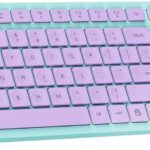 LeadsaiL Wireless Keyboard, 2.4GHz Full-Sized Ergonomic Computer Keyboard, Cordless Noiseless Keyboard,12 FN Shortcuts for Windows MacOS Laptop Computer – Purple and Mint Green