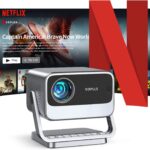 [Netflix Officially & Auto Focus] VOPLLS 4K Projector with WiFi and Bluetooth, 3D Stereo Sound & Auto Keystone Video Projector, 1200ANSI Outdoor Movie Projector, 50% Zoom, MAX 300”Display (Grey)