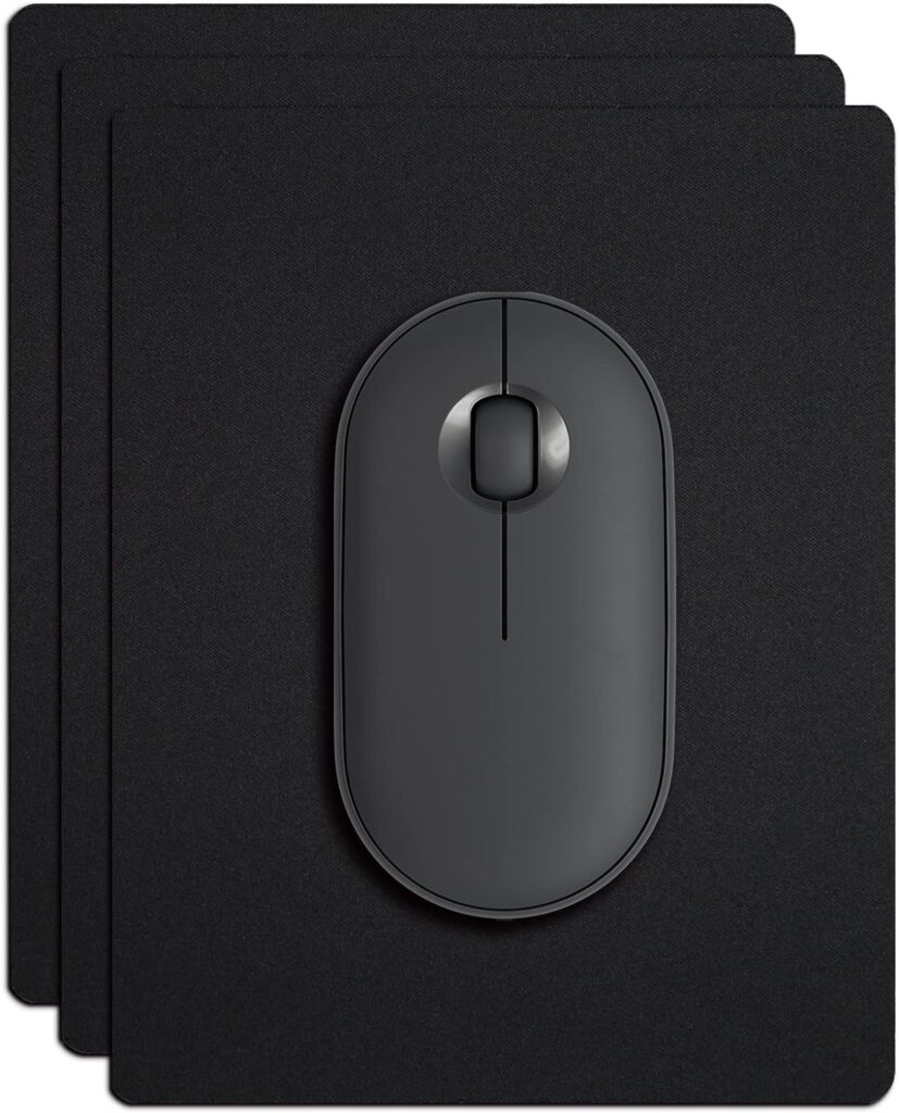 Small Mouse Pad 3 Pack, Mini Mouse Pads for Wireless Mouse and Laptop Computer, Portable Mousepad with Non-Slip Rubber Base & Waterproof Surface – Black -5.5 x 7 in