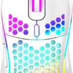 Honeycomb Wired Gaming Mouse with RGB On/Off Switch, 7200 Adjustable DPI, Ergonomic Lightweight Design & High Precision Sensor for PC/Mac Gamers (White)