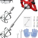 Electric Cement Mixer, 2100W Handheld Concrete Mixer with 6 Speed,Portable Mortar Mixer for Mixing Mud, Mortar, Plaster,Cement, Paint, Fodder,2 Pieces Mixing Heads