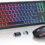 Wireless Keyboard and Mouse Combo – RGB Backlit, Rechargeable & Light Up Letters, Full-Size, Ergonomic Tilt Angle, Sleep Mode, 2.4GHz Quiet Keyboard Mouse for Mac, Windows, Laptop, PC