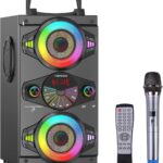 Bluetooth Speakers, 60W Portable Wireless Loud Outdoor Home Party Bluetooth Speaker with Subwoofer, FM Radio, LED Colorful Lights, Microphone, Remote and Big Powerful Stereo Deep Bass Sound Boombox