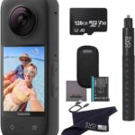insta360 X3 – Waterproof 360 Action Camera with 1/2” 48MP Sensors, 5.7K HDR Video, 72MP Photo, 4K Single-Lens, 60fps Me Mode, 2.29”Touchscreen, AI Editing |Bundle Includes Selfie Stick&128GB, Black