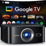 Official Licensed Google TV 1500ANSI 4K Full HD Smart Projector, HAPPRUN Projector with Wifi and Bluetooth, Built-in Apps, Auto Focus,Dolby Sound,Movie Projector for Outdoor/Home Cinema/Indoor/Gaming
