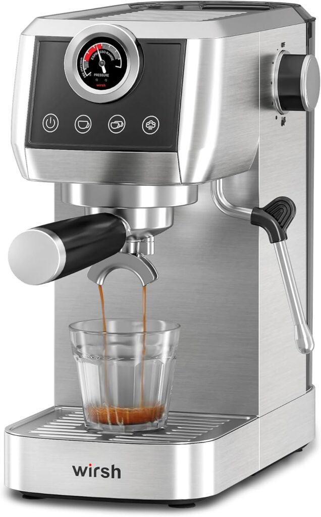 wirsh Espresso Machine, 20 Bar Semi-Automatic Espresso Maker with Pressure Gauge, Steam Wand, Stainless Steel Expresso Coffee Machine for Espresso/Latte/Cappuccino, Touch Screen,Home Barista Plus