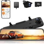 WOLFBOX G840H 12” Mirror Dash Cam with ADAS and BSD, 2.5K Rear View Mirror Camera Front and Rear, 5.8GHz WiFi, Voice Control, Parking Monitor, Included 32GB Card & GPS, Loop Recording